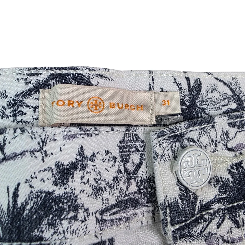 Tory‎ Burch Toile De Jouy Scenic Print Denim Shorts Navy Size 31 21151219 S1